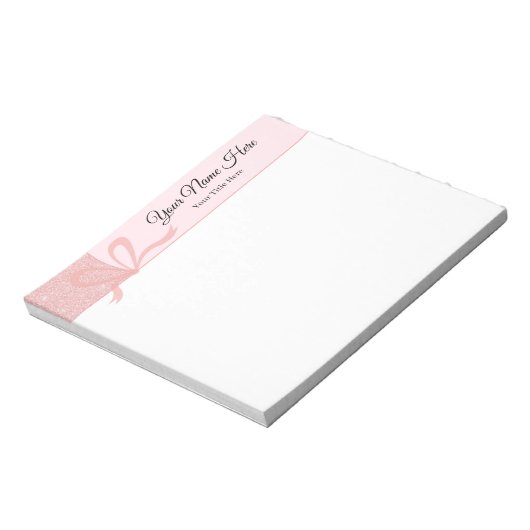Roos Gouden Glitter Bow Custom Note Pad Notitieblok (Linkerzijde)