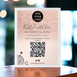 Roos gouden glitter breien haakgaren QR-code Poster