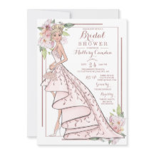 Roos Gouden Glitter Bruid Bruidsdouche Uitnodiging