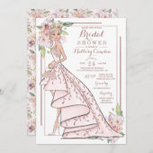 Roos Gouden Glitter Bruid Bruidsdouche Uitnodiging (Voorkant / Achterkant)