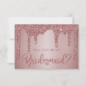 Roos Gouden Glitter Bruidsmeisje Voorstel Kaart (Voorkant)
