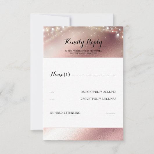 Roos gouden glitter bruiloft RSVP (Voorkant)