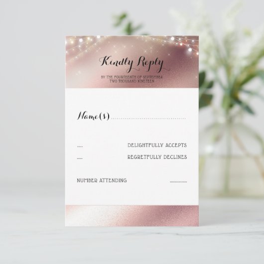 Roos gouden glitter bruiloft RSVP (Staand voorkant)