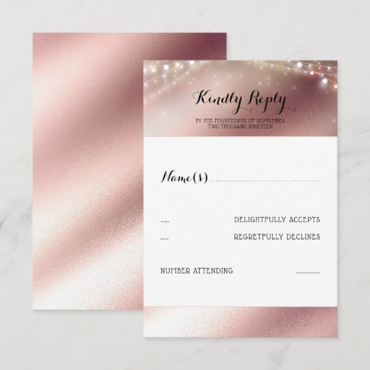Roos gouden glitter bruiloft RSVP (Voorkant / Achterkant)