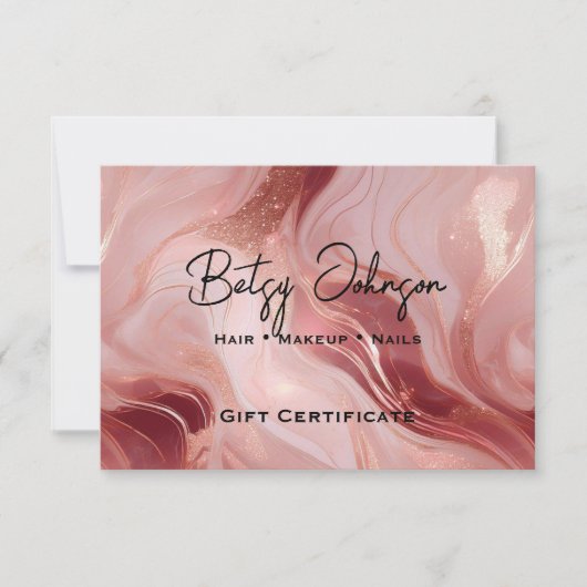 Roos Gouden Glitter Cadeaubon Kaart (Voorkant)