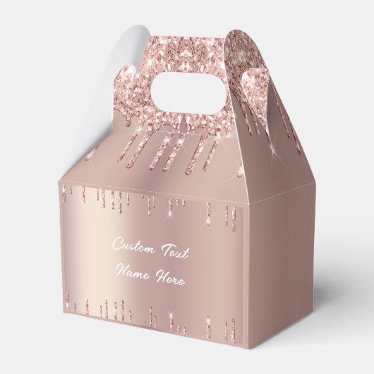 Roos Gouden Glitter Cadeaudoos met Aangepaste Teks Bedankdoosjes (Voorkant Zijde)