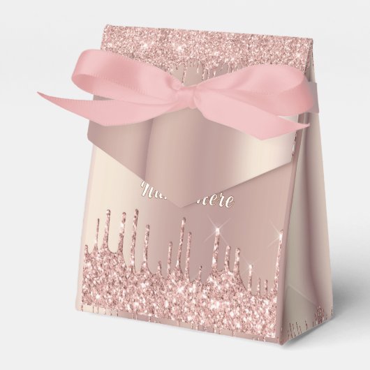 Roos Gouden Glitter Cadeaudozen met Aangepaste Tek Bedankdoosjes (Voorkant Zijde)