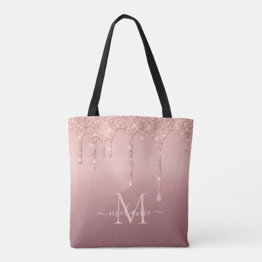 Roos Gouden Glitter Canvas tas Aangepaste Naam en (Achterkant)