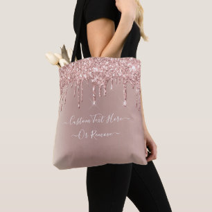 Roos Gouden Glitter Canvas tas met Jouw tekst Naam