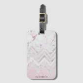 Roos Gouden Glitter Chevron Roze Marmeren Monogram Bagagelabel (Voorkant (verticaal))