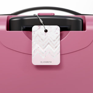 Roos Gouden Glitter Chevron Roze Marmeren Monogram Bagagelabel