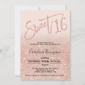 Roos gouden glitter chic script blush Sweet 16 fot Kaart (Voorkant)