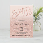 Roos gouden glitter chic script blush Sweet 16 fot Kaart (Staand voorkant)