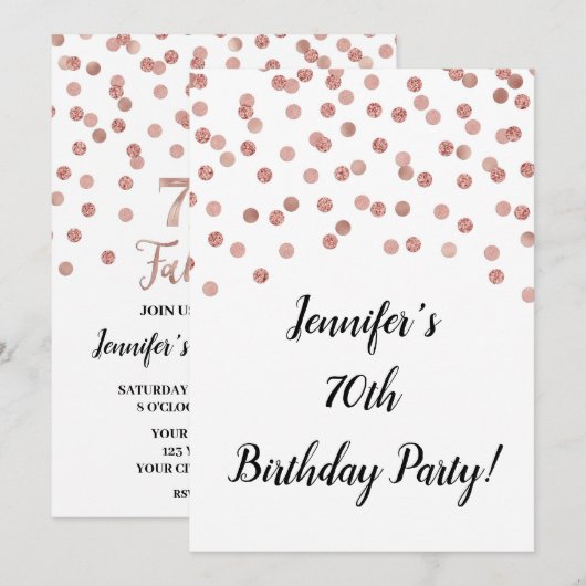 Roos Gouden Glitter Confetti 70 en Fabulous Kaart (Voorkant / Achterkant)