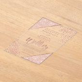 Roos gouden glitter confetti Chic duidelijke bruil Acryl Uitnodigingen (Laagn)