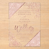 Roos gouden glitter confetti Chic duidelijke bruil Acryl Uitnodigingen (Voorkant)