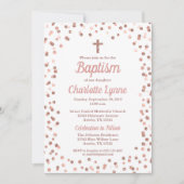 Roos Gouden Glitter Confetti Doop Uitnodiging (Voorkant)