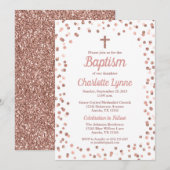 Roos Gouden Glitter Confetti Doop Uitnodiging (Voorkant / Achterkant)