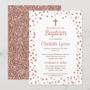 Roos Gouden Glitter Confetti Doop Uitnodiging