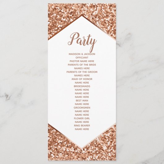 Roos gouden glitter Confetti glam bruiloft program Programmakaart (Achterkant)