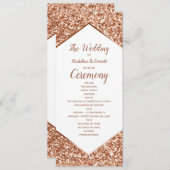 Roos gouden glitter Confetti glam bruiloft program Programmakaart (Voorkant / Achterkant)