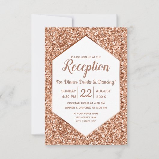 Roos gouden glitter Confetti glam bruiloft recepti Kaart (Voorkant)