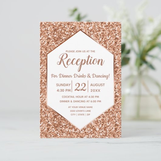 Roos gouden glitter Confetti glam bruiloft recepti Kaart (Staand voorkant)
