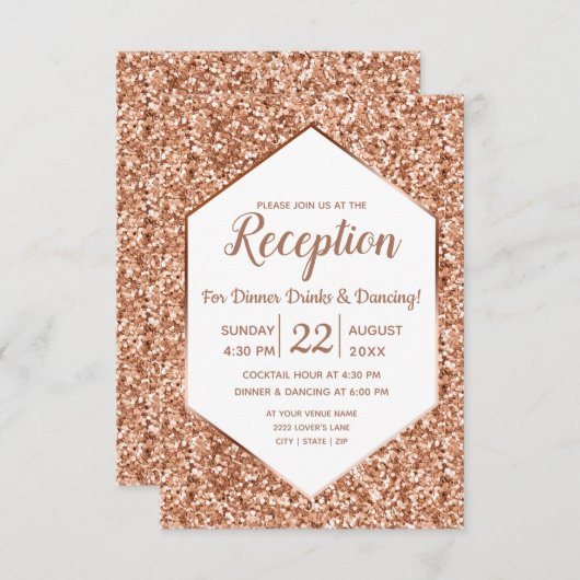 Roos gouden glitter Confetti glam bruiloft recepti Kaart (Voorkant / Achterkant)