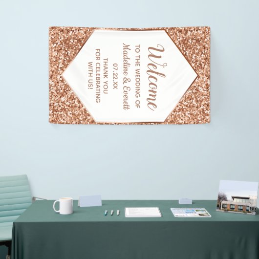 Roos gouden glitter Confetti glam bruiloft welkom Spandoek (Beurs)