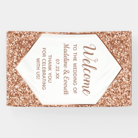 Roos gouden glitter Confetti glam bruiloft welkom Spandoek (Horizontaal)
