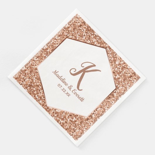 Roos Gouden Glitter Confetti Glam Monogram Bruilof Servet (Hoek)
