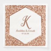 Roos Gouden Glitter Confetti Glam Monogram Bruilof Servet (Voorkant)