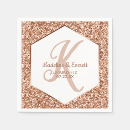 Roos Gouden Glitter Confetti Glam Monogram Bruilof Servet