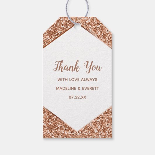 Roos Gouden Glitter Confetti Glamour Dank u Cadeaulabel (Voorkant)