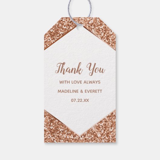 Roos Gouden Glitter Confetti Glamour Dank u Cadeaulabel (Achterkant)