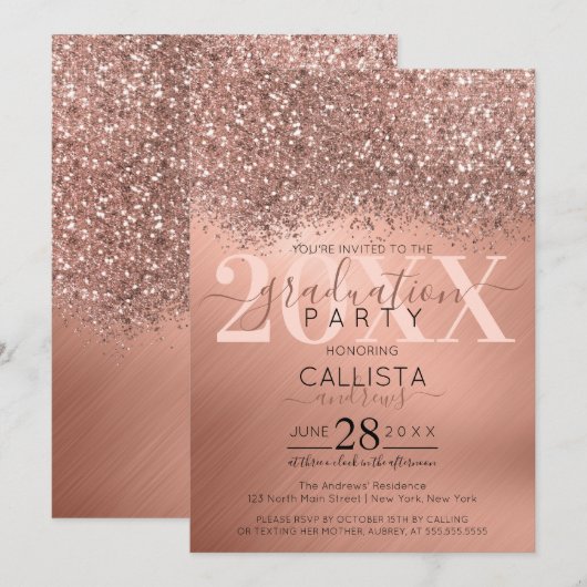 Roos Gouden Glitter Confetti Metallic Afstuderen Kaart (Voorkant / Achterkant)