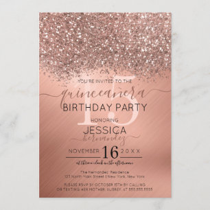 Roos Gouden Glitter Confetti Metallic Quinceañera Kaart