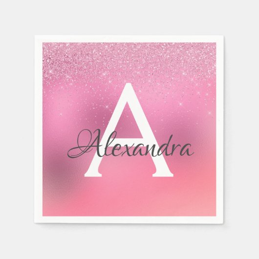 Roos Gouden Glitter Confetti Monogram Verjaardag Servet (Voorkant)