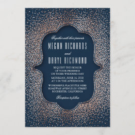  Roos Gouden Glitter Confetti Navy Bruiloft Kaart