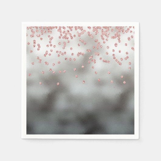 Roos gouden glitter confetti op zilver servetten (Voorkant)