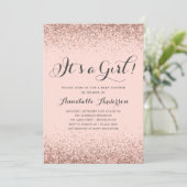 Roos Gouden Glitter Confetti Roze Meisje Baby show Kaart (Staand voorkant)