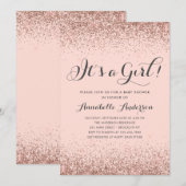 Roos Gouden Glitter Confetti Roze Meisje Baby show Kaart (Voorkant / Achterkant)