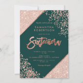 Roos gouden glitter confetti smaragdgroen Sweet 16 Kaart (Voorkant)