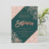 Roos gouden glitter confetti smaragdgroen Sweet 16 Kaart (Staand voorkant)