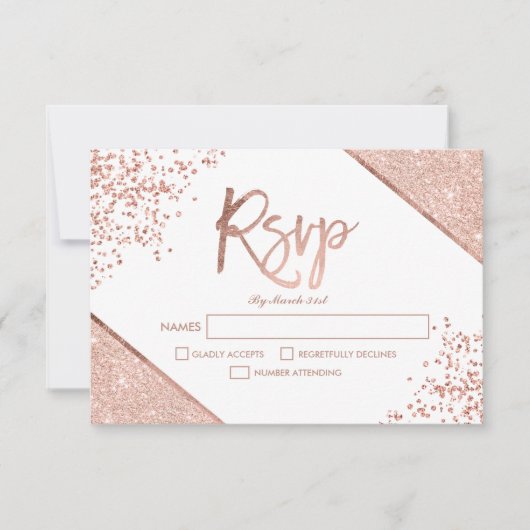 Roos Gouden Glitter confetti Witte RSVP bruiloft (Voorkant)