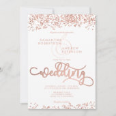 Roos gouden glitter confetti witte trouwfoto kaart (Voorkant)