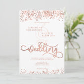 Roos gouden glitter confetti witte trouwfoto kaart (Staand voorkant)