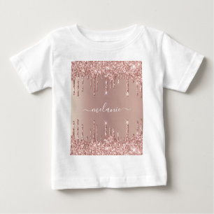 Roos Gouden Glitter Custom Jouw naam Baby T-Shirt