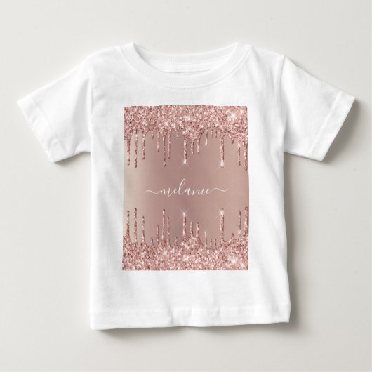 Roos Gouden Glitter Custom Jouw naam Baby T-Shirt (Voorkant)