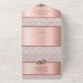 Roos Gouden Glitter Damask Elegant Wedding All In One Uitnodiging (Buitenkant)